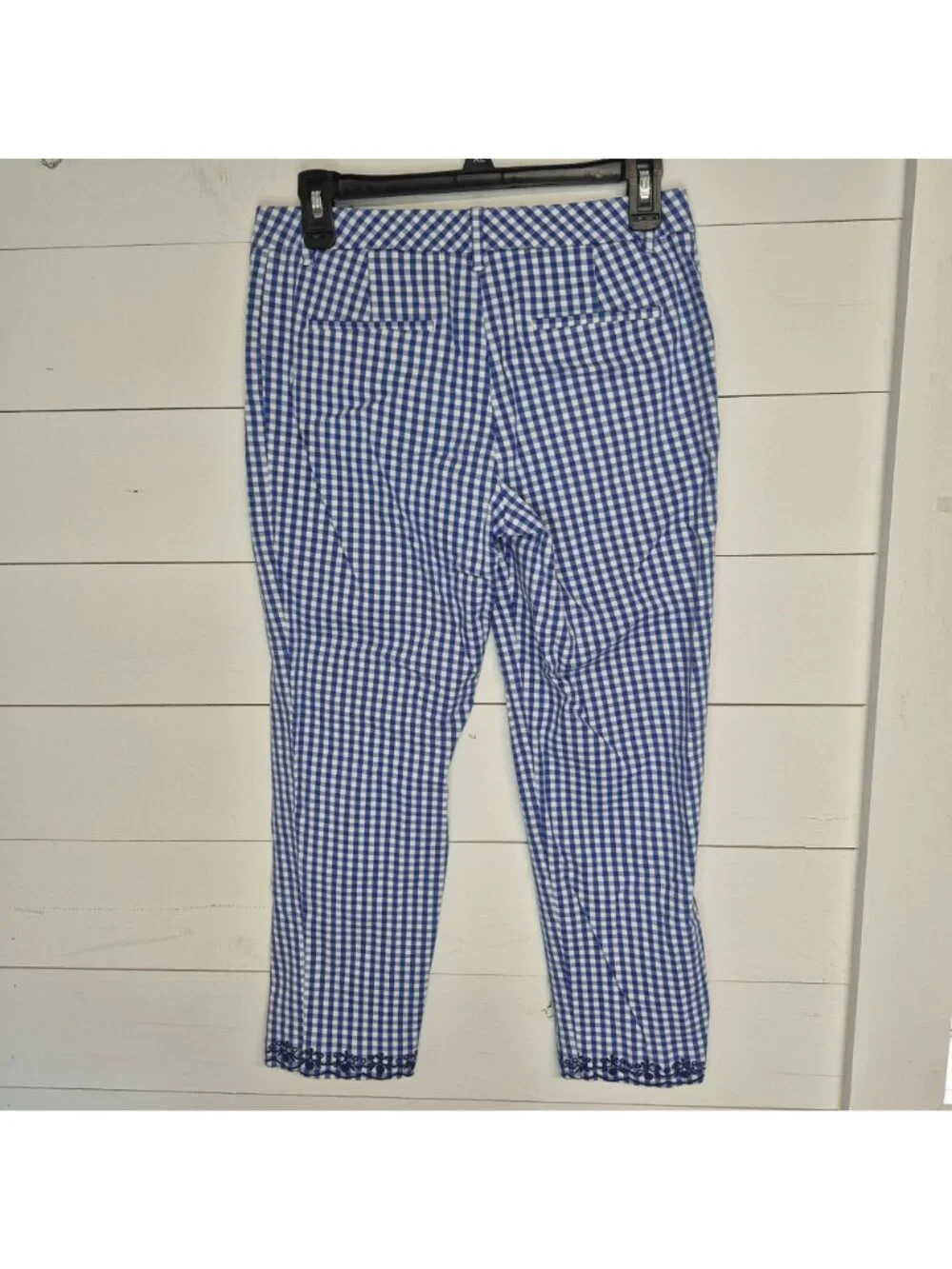 Talbots Womens Blue & White Gingham Check Ankle Pants With Embroidered Hem Size - Picture 7 of 8
